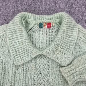 Vintage Sears Sweater Juniors 16 Green Mohair Wool Shawl Collar Italy 60s 70s